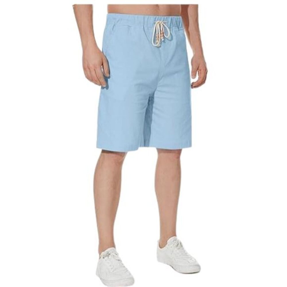 HORSSLE Men's Linen Shorts Elastic Waist Drawstring Casual Summer Beach 3XL